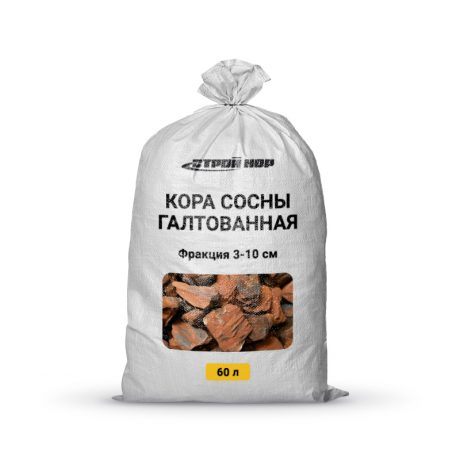 Кора сосны галтованная в мешках 60 л фракция 3-10 см